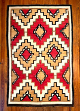 BEAUTIFUL LARGE NAVAJO W. RESERVATION RUG,STEPPED DIAMOND,HANDSPUN,GOOD,C1930,NR