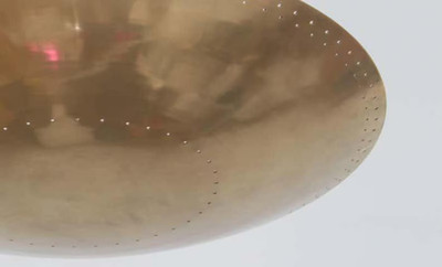 Mid century Brass Disk Chandelier Handmade 3 Light 1950's Italian Modern Pendant