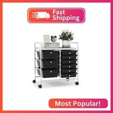 LDAILY 9 Drawer Rolling Storage Cart, Rolling Cart with Drawers for Classroom, A