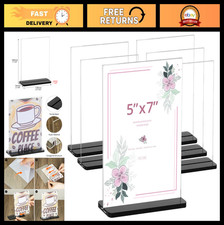 Clear Acrylic Sign Holder 5x7 - 6 Pack Double-Sided Table Display Stand for Menu