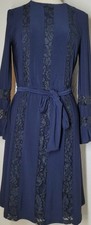 Lauren RALPH LAUREN Womens 8 Navy Lace DRESS Tie & Zip LONG SLEEVE Formal $185
