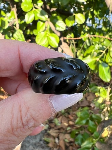 LALIQUE FRANCE HALLMARKED CARVED BLACK CRYSTAL ART GLASS RING RARE COLOR