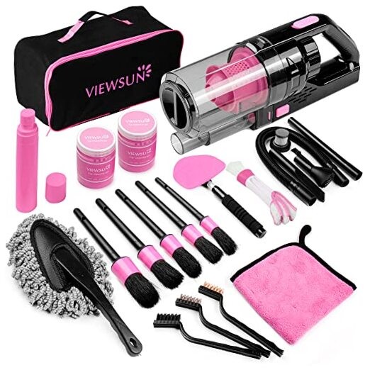 17pcs Pink Car Cleaning Kit with High Power Tools for Interior Detailing