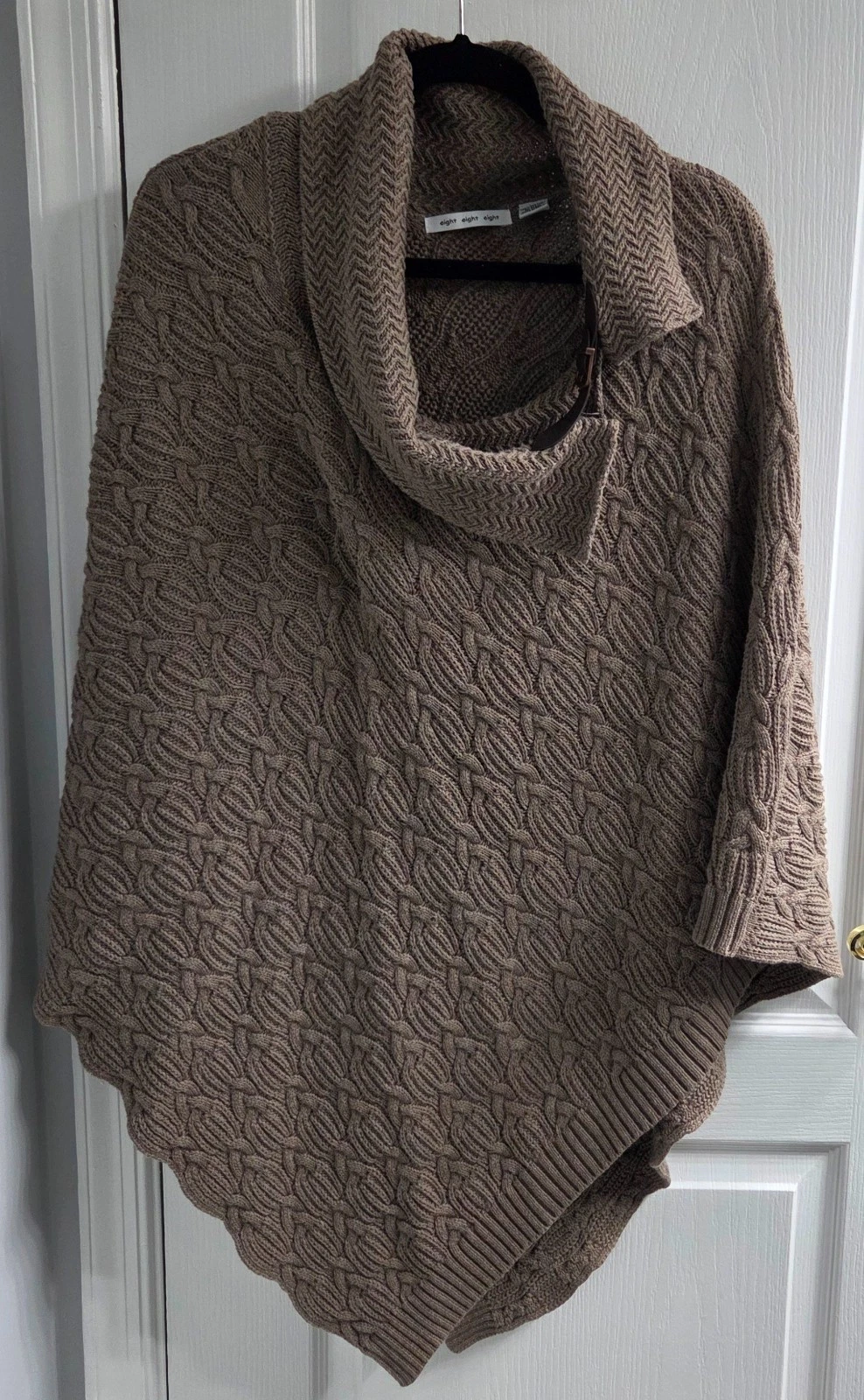 EIGHT EIGHT EIGHT CHUNKY CABLE KNIT COTTON PONCHO -DARK BEIGE/TAUPE - 2X - EUC!