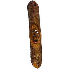 Hand Carved Wooden Face Wall Art Rustic Tree Branch Folk Art 11”