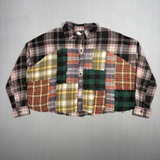 Urban Outfitters BDGPatchwork Flannel Button-Up Shirt Women XSmall Cropped Loose