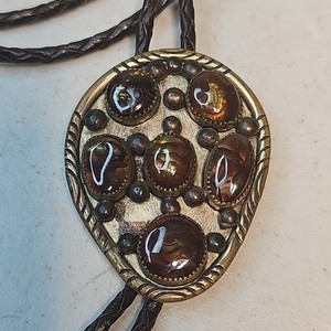 Vintage Hand Made Fire Agate Cluster 14K GF Bolo Tie