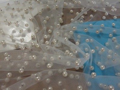 STUDDED PEARL BRIDAL TULLE~WHITE~SHEER NETTING~18''x31''~OVERLAY~BRIDE/ANGEL DOLLS