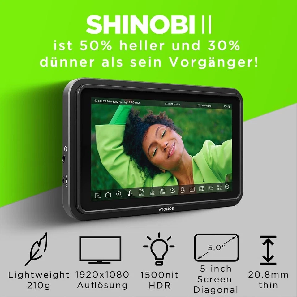 Atomos Shinobi II Lightweight HDMI 4K Camera Monitor w/ HDR Touchscreen - Black- - Image 2 of 4