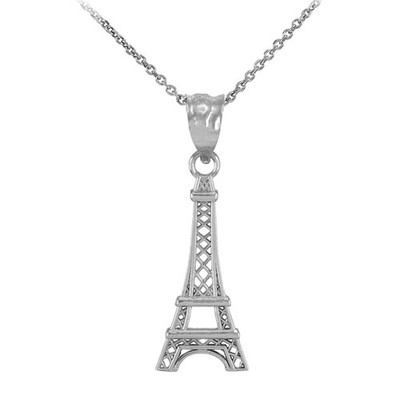 Gold Eiffel Tower Pendant Necklace 10K 14K Yellow White Rose Gold Paris Charm