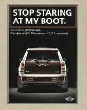 MINI CLUBMAN STOP STARING AT MY BOOT ADVERTISING POSTCARD FROM DENMARK 2007