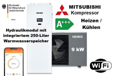 Monoblock Wärmepumpe 9 kW Heiko Thermal Plus 9 Hydro-Modul 250-L Speicher WiFi
