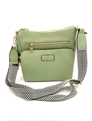 London Fog Janice Crossbody Multi Zip Pockets SEAFOAM Adj Strap NEW w TAGS