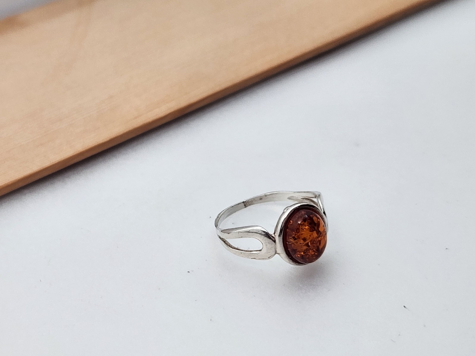 Sterling Silver Round Amber Ring Split Shank Size… - image 3