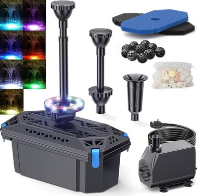 Billing Teichfilter Set mit farbigen LED-Leuchten, 2500 l/h Teichpumpe und Filterset