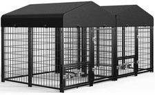 2PCS Outdoor Dog Kennel with Doggy Door Swivel Feeder  Roof 5x5x5FT