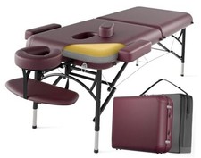 Professional Massage Table Portable 2 Fold Premium Memory Foam Burgundy
