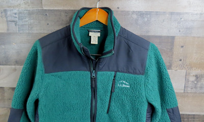 L.L.Bean Jacket Mens Small Green Polartec Fleece Full Zip Nylon Trim Outdoor
