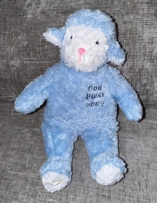 Blue Lamb Sheep God Bless Baby Toy Plush Rattle 8.5 Inch No Tag