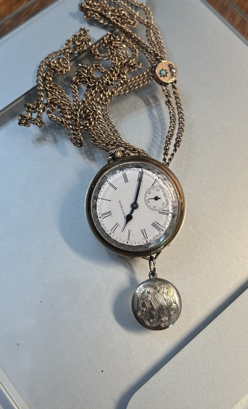 RARE WALTHAM Pocket Watch Necklace Pendant & Chain Vintage 1916 Gold ANTIQUE