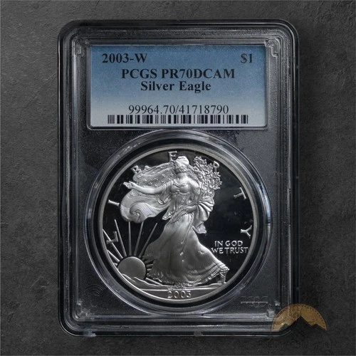 2003-W 1oz American Silver Eagle Proof $1 - PCGS PR70 DCAM - West Point