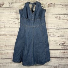 Womens Jones New York Sport Denim Halter Mini Swing Dress Cotton Preppy Size 14