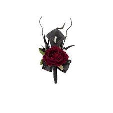1Pc Single Black Burgundy Boutonnieres for Men Wedding Prom Artificial Rose...