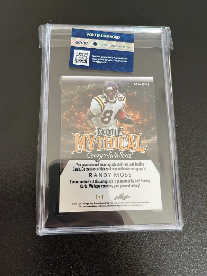 2024 Leaf Exotic Mythical Randy Moss Whatnot Exclusive Auto 1/1 SGC 8 Auto 10 - Image 2 of 2