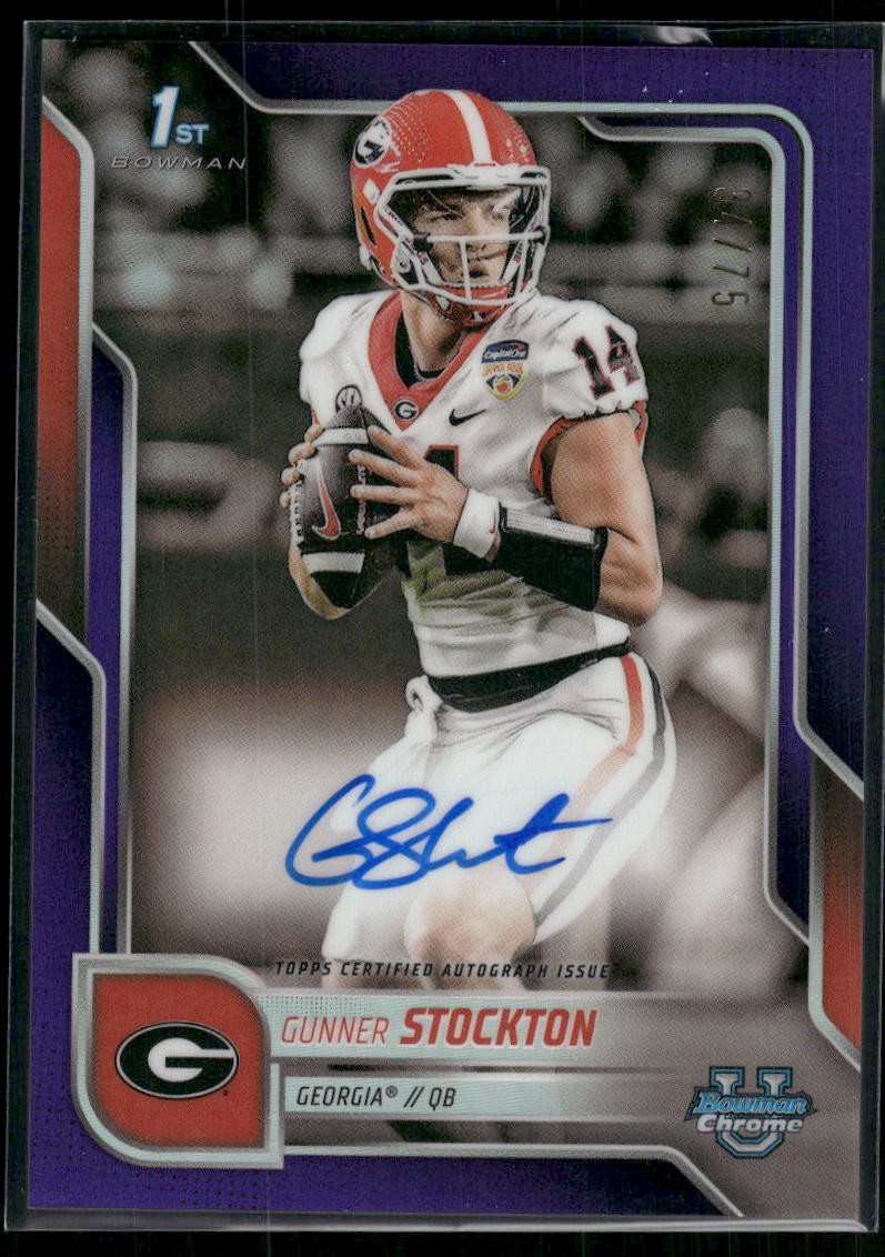 2025 Bowman Chrome U Football Gunner Stockton 1st Bowman Auto Purple /75
