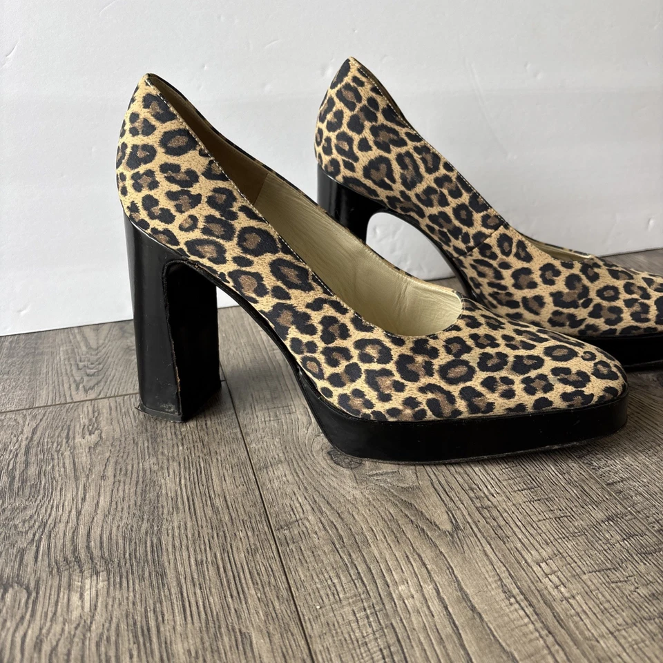 MARTINEZ VALERO MARRÓN Estampado Leopardo Guepardo 4.5 In Tacón Bloque Mujer’s Talla 10 Foto 3 de 4