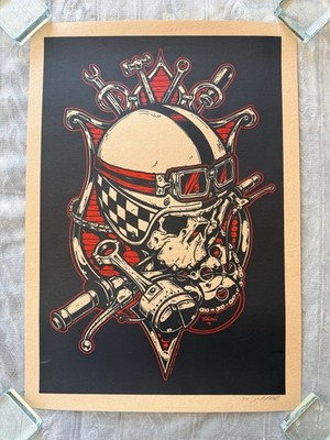 Vintage 2009 Tidwell Human Tree Signed Limited Print 17/70 Hot Rod Skull 18x25.5