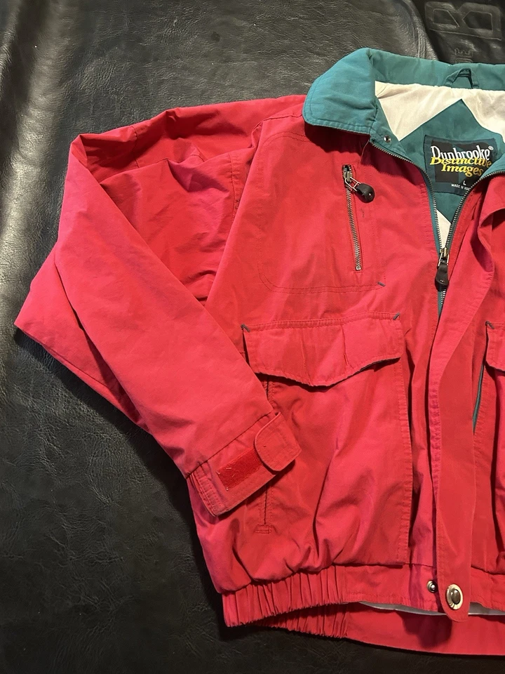 Chaqueta cortavientos Dunbrooke vintage años 90 roja verde cremallera con cordón talla grande Foto 3 de 4