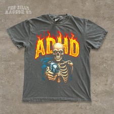 ADHD Oversized Shirt, Funny Skeleton Tee for Men and Women, Vintage Graphic Tee