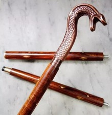 Snake Head Brass Handle Walking Cane Handcrafted Wooden Stick Vintage Cobra Gift