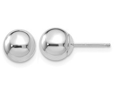 Gold Button Ball 7mm Stud Earrings in 14K White Gold