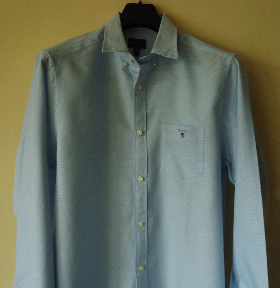 GANT talla M punto para hombre camisas casuales azul claro NUEVO - Imagen 3 de 4