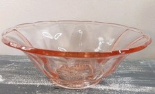 Vintage Scalloped, Segmented Pink Depression Glass Bowl Starburst Bottom 9" x 3"
