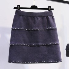 Lady Knitted Short Skirts Rivet A-line High Elastic Waist Slim Casual Dance Sexy