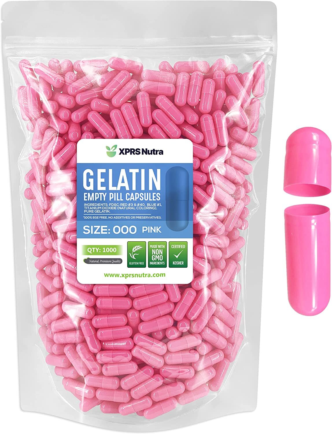 Size 000 Pink Empty Gelatin Capsules Kosher Gelcaps Gel Cap Halal