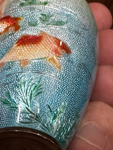 3.5” Antique Japanese Ginbari silver Moriage Cloisonné vase Signed Meiji AS IS - Picture 8 of 16