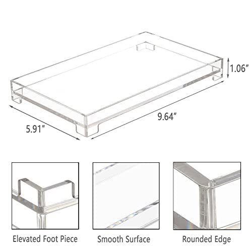 Vanity Bathroom Tray Acrylic Rectangle Decorative Catchall Organizer Storage Tra - Picture 5 of 7