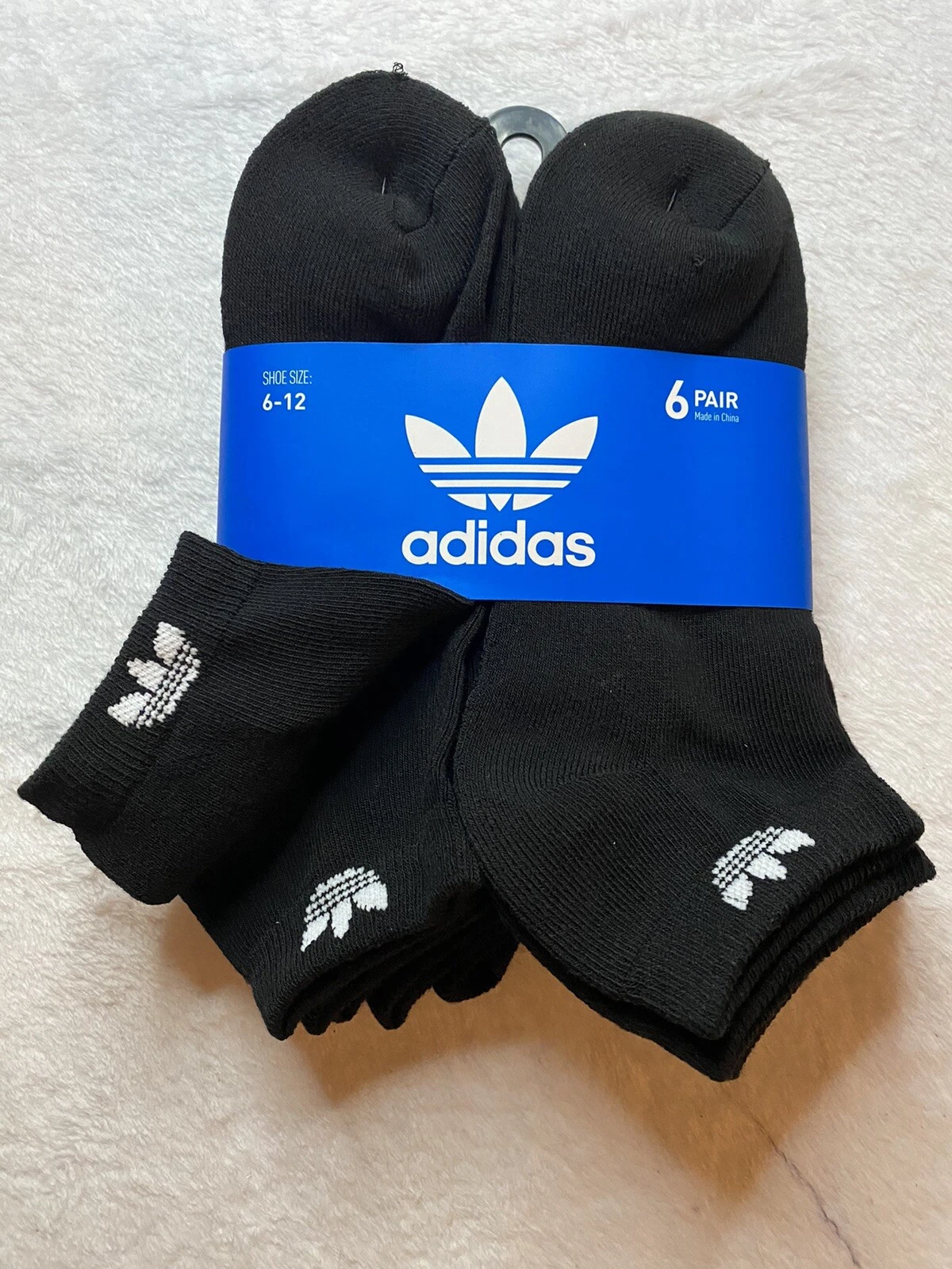 Men’s Adidas Low-Cut Socks 6-Pair (Shoe Sz 6-12) Black/White NWT $20