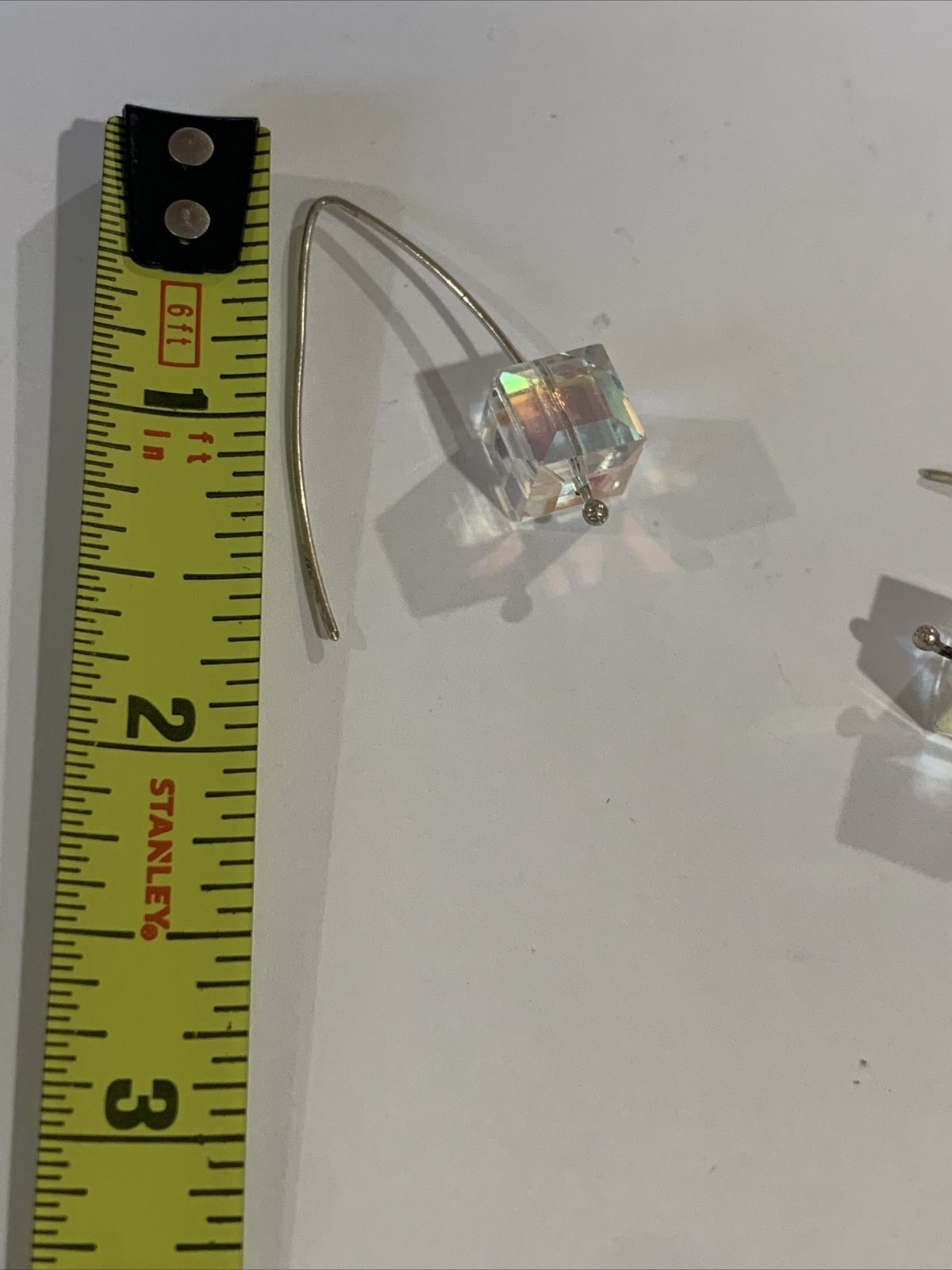 Sterling Silver 925 Crystal Cube Dangle Earrings - image 3