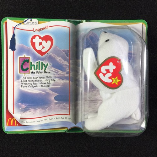 Vintage 1999 McDonald's TY Chilly The Polar Bear Mini Beanie Baby Tag Errors