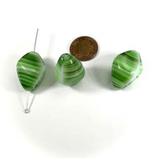 Czech Glass Fancy Shaped Beads 25x18mm White w Green Marble Stripes 3 pcs CL882
