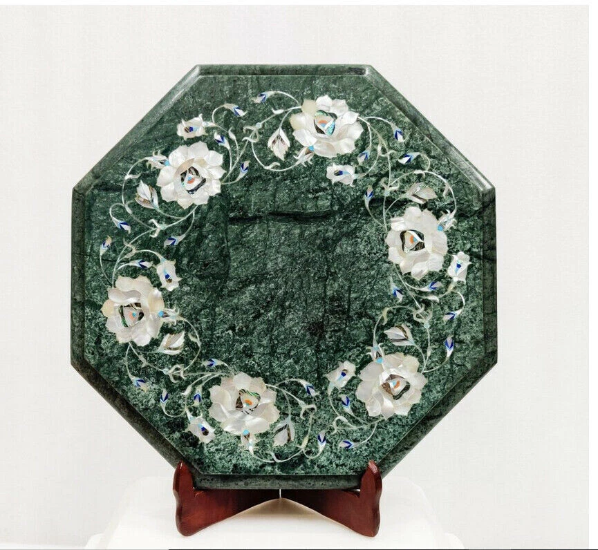 12" marble Table Top Inlay Pietra Dura Art Coffee center antique decor h4 - Image 3 of 4