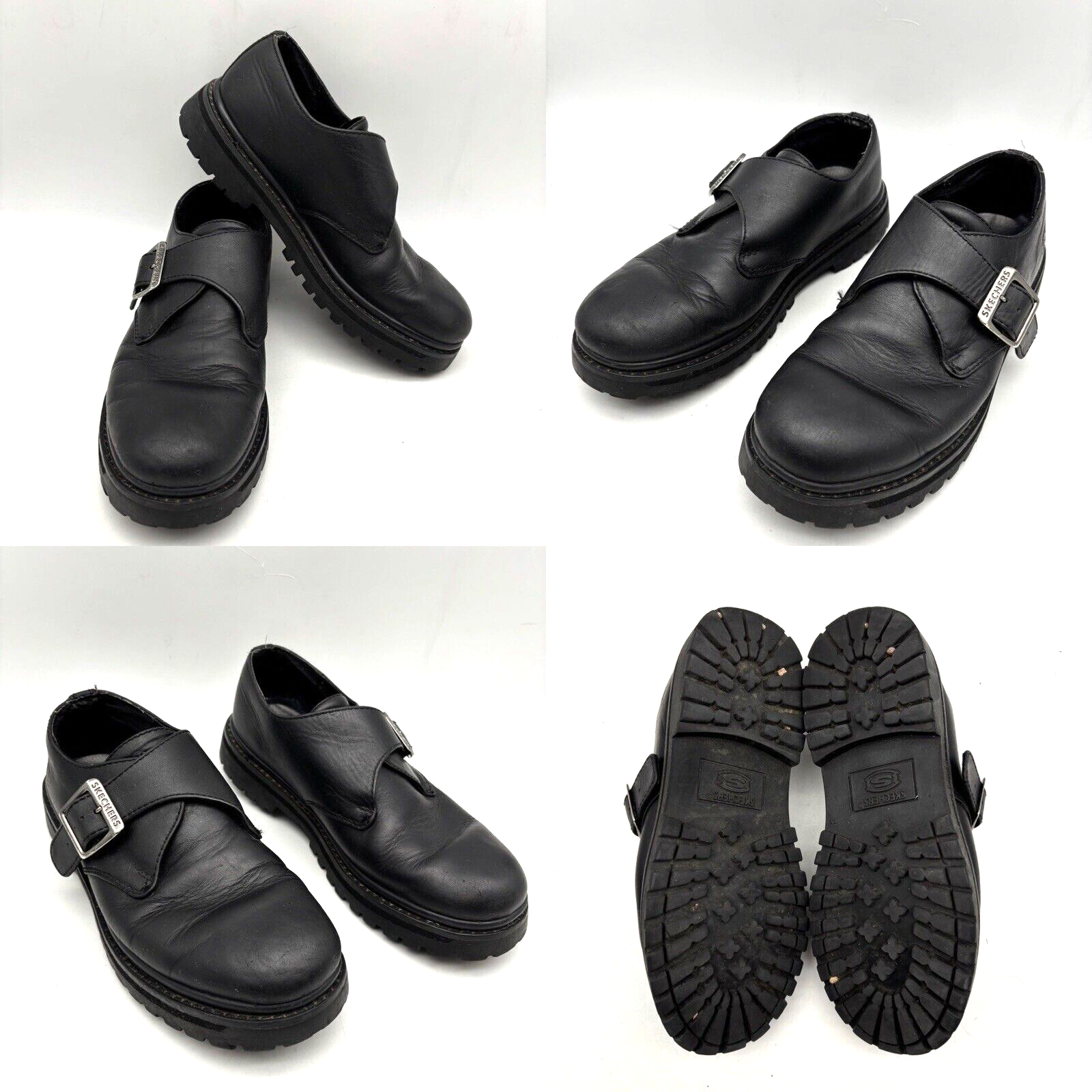 Vintage 90s Y2K Skechers 6649 Black Leather Chunky Buckle Loafer Men7.5 Women9.5