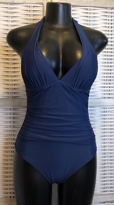 NWT Cupshe Womens One Piece Swimsuit Size Medium Navy Blue Halter Tummy Control 