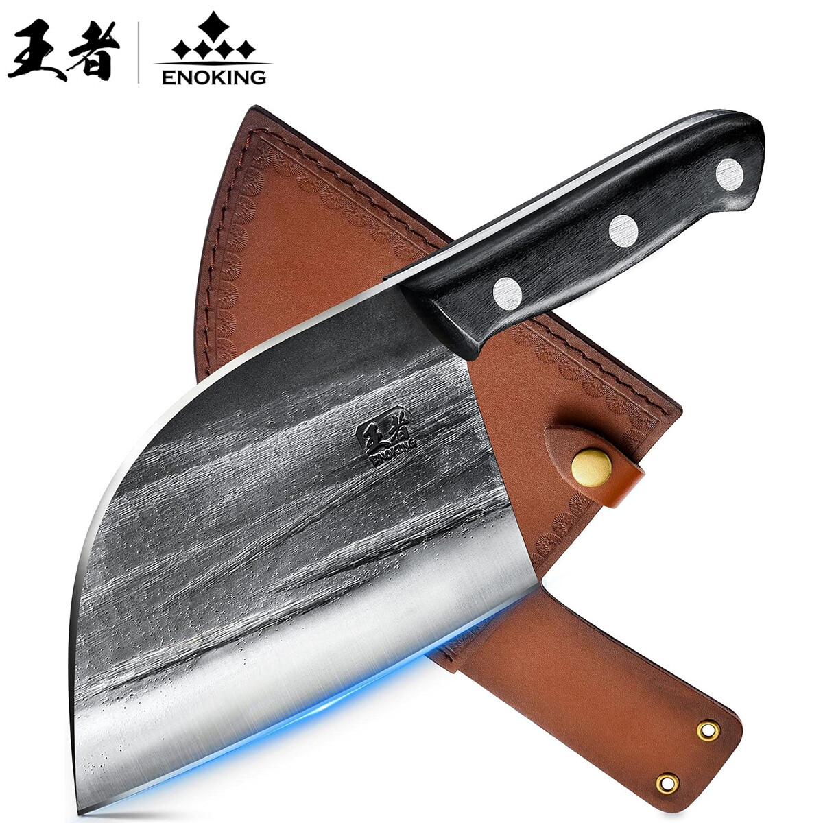 ENOKING Meat Cleaver Hand Serbian Chef Knife with Leather Sheath