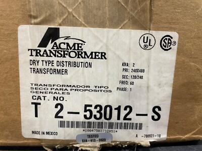 Acme T-2-53012-S 2 KVA Transformer Single Phase NEW/OB